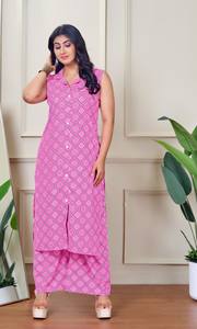 Meilleur ensemble Kurti sans manches imprimé pour femmes avec pantalon Palazzo, mode ethnique pour femmes, Kurtis imprimés pour filles - Product Image 3