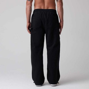 Pantalon de survêtement en coton noir vierge personnalisé de haute qualité taille élastique décontracté jambe large baggy hommes droit incurvé rayé - Product Image 3