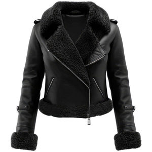 Veste en cuir marron pour femme de haute qualité professionnelle en peau de mouton Bomber en peau de mouton Col en fourrure en peau de mouton Vestes en peau de mouton - Product Image 1