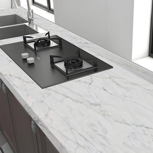 Encimeras blancas Calacatta modernas respetuosas con el medio ambiente de mármol artificial de vena gris pulida duradera personalizada encimera de tocador con isla de cocina - Product Image 2