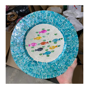 Plateaux en rotin incrustés à la main de nacre, motifs vintage uniques, couleurs et tailles personnalisées, lot de 2 ou 3 - Product Image 3