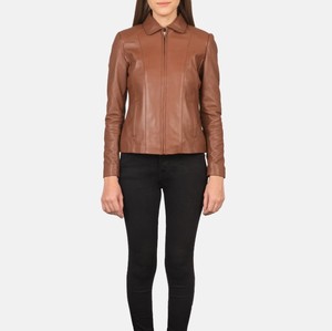 Vestes pour femmes Veste de motard en cuir de mouton véritable personnalisée avec couleur marron Style hiver OEM ODM pour USA UK Europe Canada Australie - Product Image 2