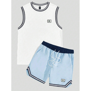 Unisex Causal Wear Quick Dry Custom Logo <b>Men</b> Striped Trimmed Tank <b>Top</b> and Shorts Set <b>for</b> Summer Sports and Leisure - Product Image 1