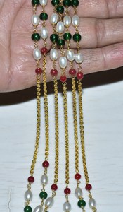 Hermosa Cadena de Rosario de cuentas múltiples de perla de arroz rubí Esmeralda chapada en oro. Cadena De Rosario Rondelle con cuentas de alambre para la fabricación de joyas - Product Image 5