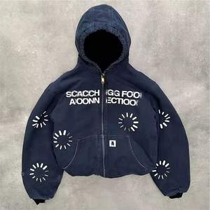 Venta al por mayor Print Stone Oversized Vintage Acid Wash Zip up Sun Faded Sudadera con capucha desgastada Sudadera con capucha de algodón unisex - Product Image 3