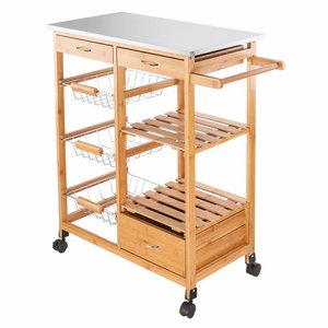 KIBamboo KIB006 Modern Design Mobile Kitchen Shelf 67x36x83cm <b>Oak</b> Material with Wheels - Product Image 2