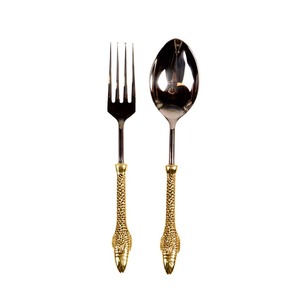 Ensemble de service à salade en acier inoxydable plaqué argent avec poignée en laiton à manchettes Ensemble de couverts unique pour bar à salade - Product Image 6