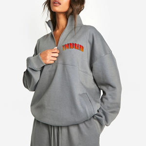 High Quality Streetwear Comfortable Custom Embroidered Solid Color Quarter <b>Zipper</b> Hooded Front 100% Cotton Fleece Women's - Product Image 6