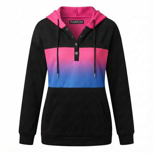 Sweatshirts à capuche Henley pour femmes personnalisés, à boutons, à manches longues, coupe ample, pull décontracté, streetwear d'automne et d'hiver - Product Image 4