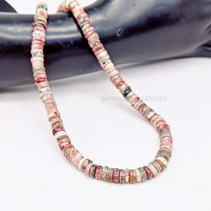 Collar de cuentas con forma de neumático liso de piedras preciosas de Rodocrosita de alta calidad con acabado suave para uso diario, regalo y uso de moda - Product Image 2