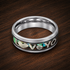 Anillo de Acero Inoxidable con Incrustaciones de Madera y Concha de Abulón con la Inscripción 'I Love You' para Hombre y Mujer, Anillo de Compromiso y Boda, Venta al Por Mayor JLM - Product Image 4