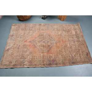 Alfombra turca de área grande Vintage estilo Tabriz clásico diseño de retazos marrón naranja 3,5 'X 5,6' Material de lana rectangular látex - Product Image 3