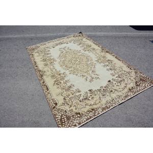 พรมตุรกีโบราณสีเบจสีน้ำตาล5.8x8.7ฟุตแบบเย็บปะติดปะต่อกันการออกแบบวัสดุขนสัตว์ Latex Tabriz สำหรับข้างเตียงสี่เหลี่ยมผืนผ้าห้องโถง - Product Image 1