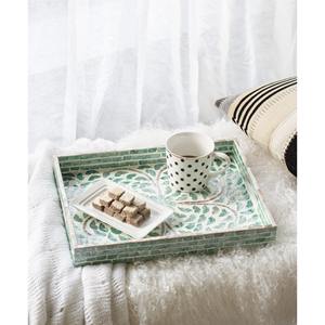 Bandeja de Nácar Verde con Mosaico Floral Rectangular, Bandeja Decorativa Hecha a Mano para Servir, Decoración Natural para el Hogar, Mesa de Comedor - Product Image 2