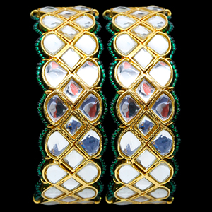Fashion Classic Brass Zircon Islamic Women's Custom Green & <b>Gold</b> Color Wedding Bangles - Product Image 3