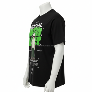 Camiseta de Algodón Urbana Extra Grande con Diseño de Personaje de Dibujos Animados con Letras de Burbuja Verdes, Logotipo Personalizado OEM - Product Image 3