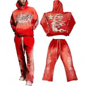 Ensemble de survêtement de sport en polaire de haute qualité Pantalon de survêtement à capuche zippé avec logo personnalisé avec technique de strass pour le jogging d'hiver - Product Image 3