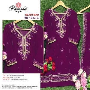Traje de Pakistán ready made de diseñador de bordado Georgette floreciente de aspecto elegante de proveedor indio a precio a granel - Product Image 4