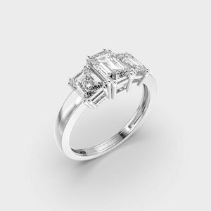 รูปทรงสี่เหลี่ยมผืนผ้าเพชรมรกตตัด Lab ปลูกแหวนเพชรสามหินแหวนหมั้นแหวนพิเศษวันสตรี - Product Image 4