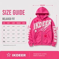 IKDEER Sweat à capuche zippé rose vif avec appliqué en chenille et strass, coupe oversize, style streetwear, marque privée