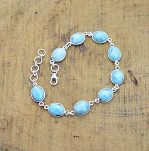 Blue Larimar 925 Sterling Silver Natural Gemstone Adjustable Bracelet Oval Shape Handmade Gift For Women - Product Image 5