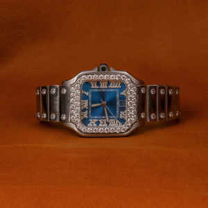 Reloj de Lujo con Bisel de Primera Calidad, Cristal Azul Romano, Movimiento Mecánico de Acero Inoxidable, Personalizado, Estilo Hip Hop, con Moissanita - Product Image 1