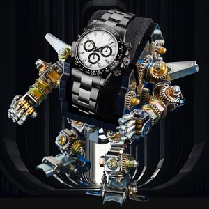 Montre chronographe automatique de luxe pour hommes, bracelet en acier inoxydable, cadran blanc, sous-cadrans noirs, montre mécanique, mouvement ETA, 40mm - Product Image 4