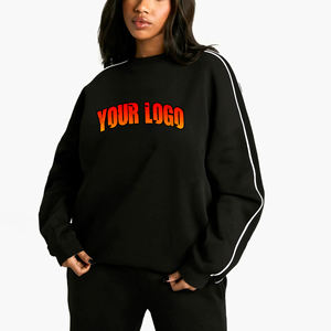 เสื้อสเวตเชิ้ตสตรีทไซส์ใหญ่พิเศษสำหรับผู้หญิงเสื้อสเวตเชิ้ตสำหรับสตรีทแวร์ผ้าฝ้ายลายทางมีโลโก้100% หน้าจอออกแบบได้ตามต้องการ - Product Image 1