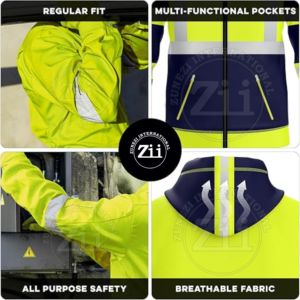 Sweat à capuche pour hommes Sweat Hi Vis Vêtements de sécurité Sécurité Construction lourde Sweats à capuche zippés Classe 3 Sécurité - Product Image 4