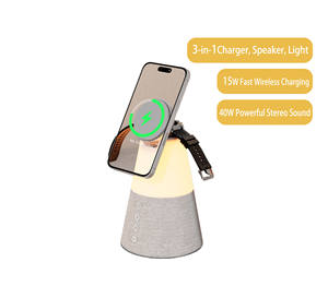 Chargeur sans fil rapide magnétique multifonctionnel 3 en 1 Bluetooth Stereo Led Lamp Light Bulb Speaker Phone Holder - Product Image 1