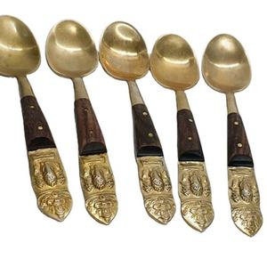 Cuillères de mariage à dessert de bonne qualité en acier inoxydable couleur or poignées en bois parfait ustensiles de cuisine de table couverts ensemble de couverts - Product Image 1