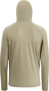 UPF 50 Unisex Men Women Long Sleeve Light Khaki <b>Fishing</b> Shirt with <b>Mask</b> UV Neck Gaiter Hoodie 100% Polyester - Product Image 5