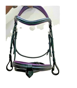 Bride noire et violette Dressage Cheval en cuir Bridle Horse Disponible en forme de U directement de l'usine - Product Image 2