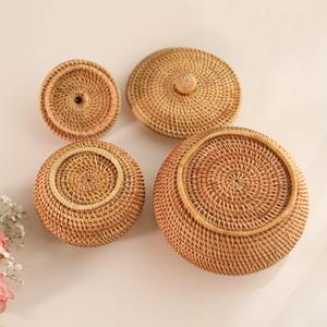 <b>Small</b> Rattan Tea Candy Dry Fruit <b>Storage</b> Box With Lid Wicker Round <b>Lidded</b> Basket Willow Woven <b>Boxes</b> - Product Image 4