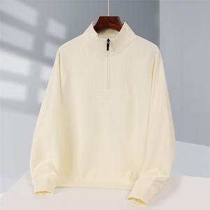 Wholesale Plain High Quality Men Polyester Vintage Cotton Oversized Custom Half Zip <b>Mock</b> <b>Turtleneck</b> Neck Sweatshirt - Product Image 5