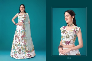 Nuevo Lehenga Choli de Seda Satén con Estampado Digital y Bordado de Lentejuelas, Ropa India y Pakistaní al por Mayor - Product Image 3