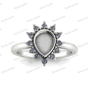 Genuine 925 Sterling Silver Bezel Inlay Breastmilk Ring Pear 6x8mm CZ Set Semi Mounting Setting for Women Classic Jewelry Band - Product Image 2