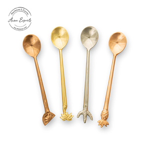 Cucharas de té de latón indio chapadas en oro, forma redonda, diseño de hojas de plumas, uso personalizado para restaurante, venta al por mayor - Product Image 6