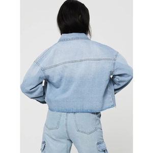 Chaqueta vaquera lavada con ácido desgastada personalizada OEM unisex, abrigos, chaqueta vaquera de trabajo para mujer con relleno de algodón, teñida en otoño - Product Image 5