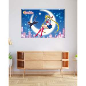 Póster de Sailor Moon y Luna de estilo moderno hecho de papel para decoración de pared - Product Image 3