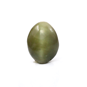 Pierre précieuse synthétique œil de chat naturelle 11,56 carats, cabochon ovale vert avec grise, poli et calibré, hauteur 8 mm - Product Image 1