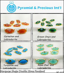 Aqua Calcedonia doble piedra preciosa colgante Marquesa forma oro Vermeil doble bucle colgante venta al por mayor joyería proveedor - Product Image 2