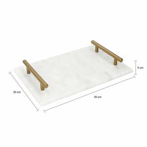 Plateau de service rectangulaire en marbre de qualité supérieure avec poignée pour la cuisine et marbre blanc et métal de fer fini or - Product Image 3