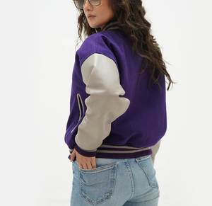 Chaqueta universitaria de lana para mujer al por mayor con diseño tejido bordado Color personalizado y manga larga transpirable de alta calidad - Product Image 2