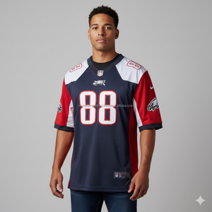 เสื้อฟุตบอลอเมริกันคุณภาพสูง ปักลายแบบ Tackle Twill พร้อมโลโก้และหมายเลขสั่งทำพิเศษ พิมพ์ลายด้วยความร้อน แขนสั้น โพลีเอสเตอร์ 100% - Product Image 2