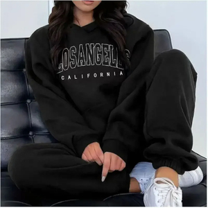 Ensemble à capuche à manches longues pour femmes ensemble de vêtements de sport lettre ensemble décontracté confortable pull-over tenue deux pièces Look du pakistan - Product Image 4