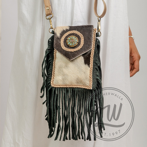 LW 2024 Bohemian Vintage Multi-Color Leather Sling Bag Women Handcrafted Véritable Hair Leather Single Strap Portable Cotton - Product Image 1