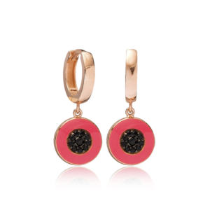 ต่างหูเซอร์คอนเคลือบสีชมพูสีดำทรงกลมแบบแฮนด์เมดสไตล์ตุรกีเครื่องประดับเงินแท้สำหรับ925 - Product Image 1