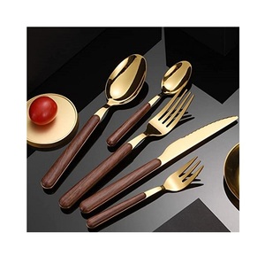 Ensemble de couverts design faits à la main ensemble de 5 couverts en acier inoxydable avec poignée tactile en bois pour décor de fête - Product Image 1