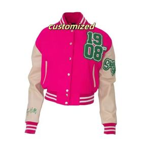 Fabricant de vestes Varsity AKA Silver Star Varsity 1908 en cuir rose empilé pour femmes - Product Image 1